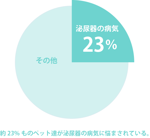 約23%ものペット達が泌尿器の病気に悩まされている。